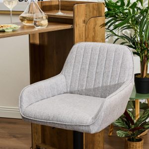 Sgabello Percy in tessuto grigio con gambe nere