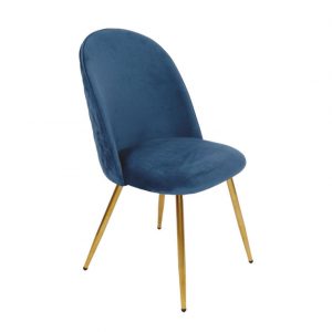 Sedia Claire in velluto blu e gambe oro