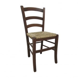Sedia Veneniza in legno noce con seduta paglia rustica