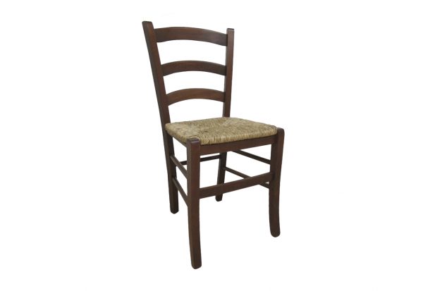 Sedia Veneniza in legno noce con seduta paglia rustica