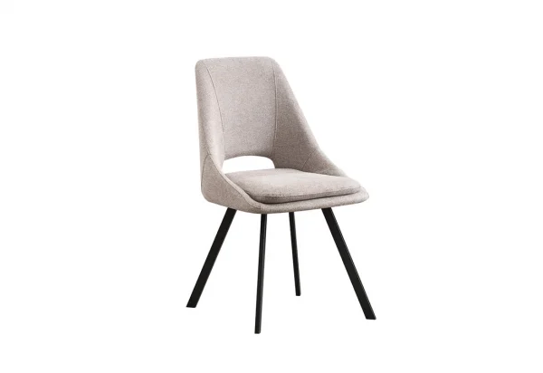 Sedia Miranda in tessuto beige con gambe in metallo nere