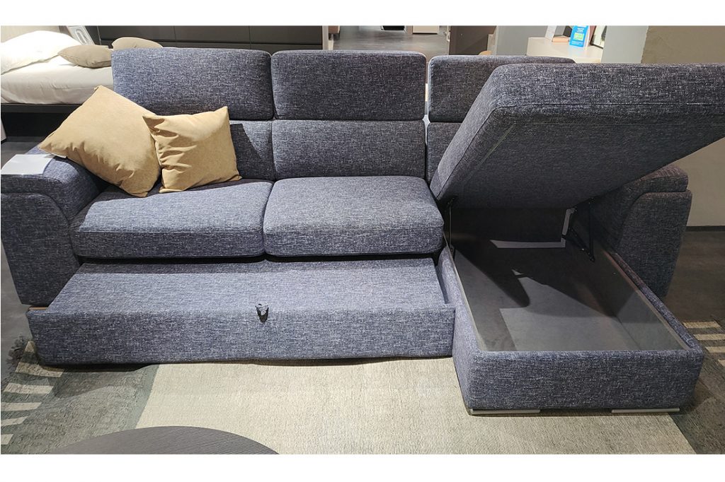 Divano letto SERENA chaise longue con penisola contenitore -Cubo Rosso - OFFERTA