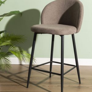 Sgabello Shelly in tessuto tabacco con gambe nere