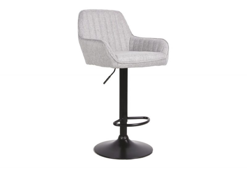 Sgabello Percy in tessuto grigio con gambe nere