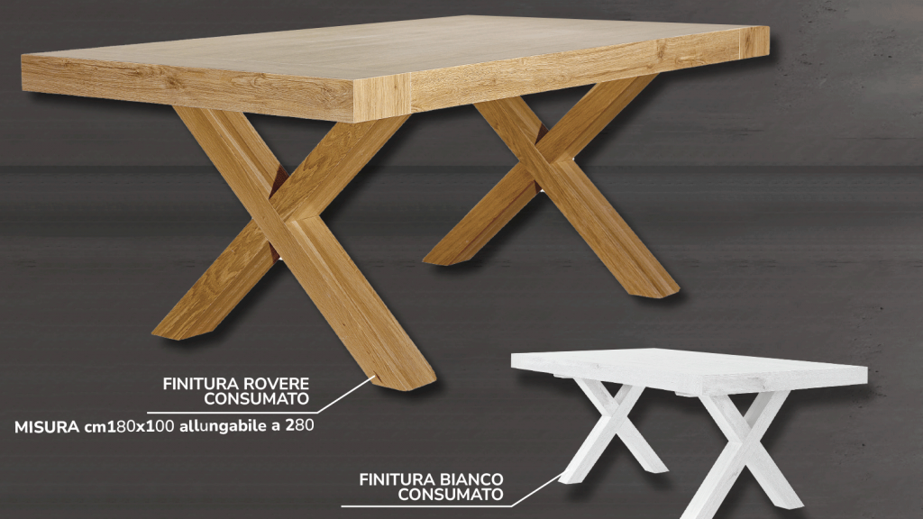Tavolo Rovere  allungabile, con gambe incrociate
