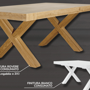 Tavolo Rovere  allungabile, con gambe incrociate