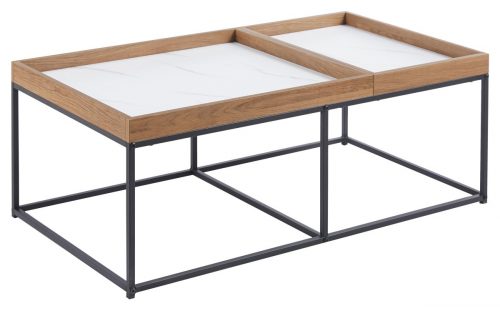 Tavolino Rettangolare Ray 100x50 cm – Design Industriale con Piano Effetto Marmo