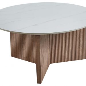 Tavolino Rotondo Kami Ø80 cm – Piano effetto marmo e base in legno | Varianti colore