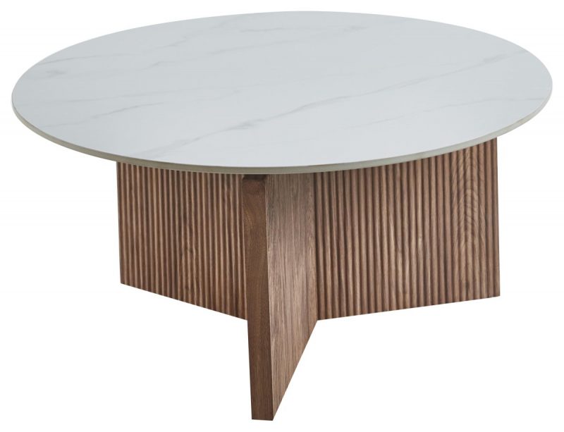 Tavolino Rotondo Kami Ø80 cm – Piano effetto marmo e base in legno | Varianti colore