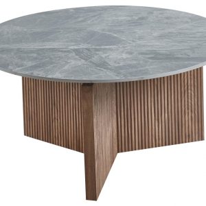 Tavolino Rotondo Kami Ø80 cm – Piano effetto marmo e base in legno | Varianti colore