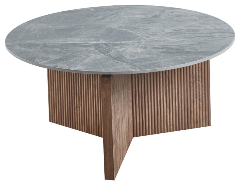 Tavolino Rotondo Kami Ø80 cm – Piano effetto marmo e base in legno | Varianti colore