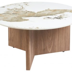 Tavolino Rotondo Kami Ø80 cm – Piano effetto marmo e base in legno | Varianti colore