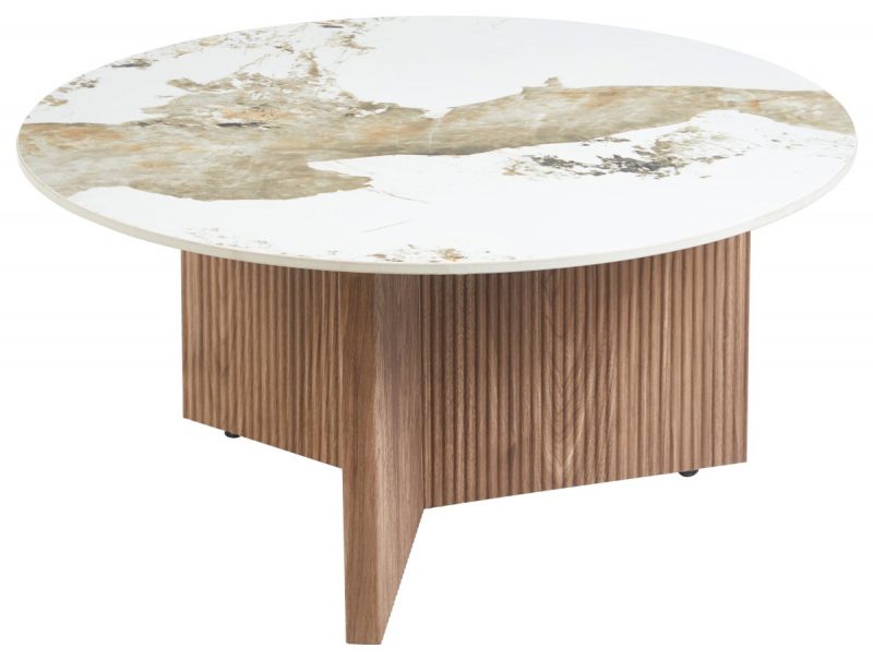 Tavolino Rotondo Kami Ø80 cm – Piano effetto marmo e base in legno | Varianti colore