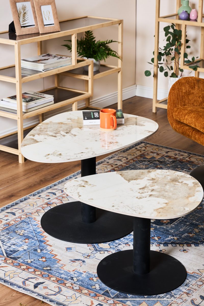 Tavolino Plectrum 80x60 cm – Design Moderno con Piano Effetto Marmo | Varianti Colore