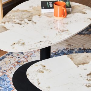 Tavolino Plectrum 80x60 cm – Design Moderno con Piano Effetto Marmo | Varianti Colore