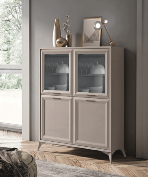 Madia Alta Contemporanea 4 Ante con Vetro – Mobile Soggiorno Elegante 125 cm