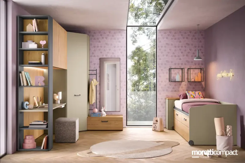 Cameretta Moretti Compact K122 con Cabina Armadio e Ponte