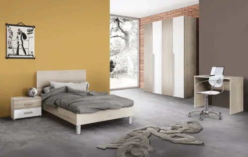 Cameretta moderna Emma con letto una piazza e mezza armadio 4 ante e scrivania Dotolo Mobili 107/01 Cameretta moderna Emma completa