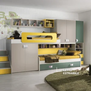 cameretta-soppalco-moderna-terzo-letto-estraibile-dotolo-mobili Cameretta a soppalco moderna con terzo letto estraibile Dotolo Mobili