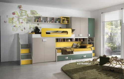 cameretta-soppalco-moderna-terzo-letto-estraibile-dotolo-mobili Cameretta a soppalco moderna con terzo letto estraibile Dotolo Mobili