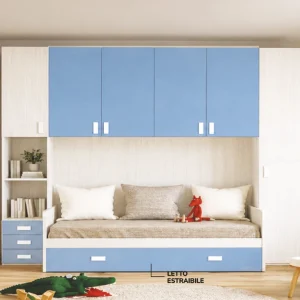 cameretta_a ponte moderna-azzurr con doppio letto_dotolo_mobili_promozione copia 106/04 Cameretta a ponte azzurra con letto estraibile