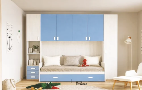 cameretta_a ponte moderna-azzurr con doppio letto_dotolo_mobili_promozione copia 106/04 Cameretta a ponte azzurra con letto estraibile