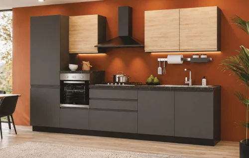 14/02 Cucina Kelly 330 cm Antracite e Rovere Caldo