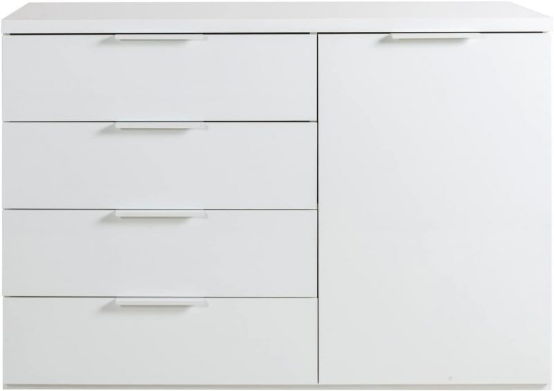 416pydS92cL._AC_SL1500_ 155/06 Cassettiera della Linea MUNDI con 4 Cassetti e 1 Anta, Cassettiera Bianca