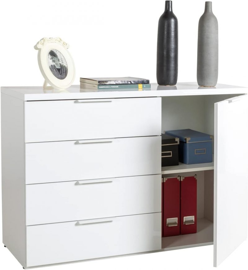 51H5FiA2yxL._AC_SL1500_ 155/06 Cassettiera della Linea MUNDI con 4 Cassetti e 1 Anta, Cassettiera Bianca