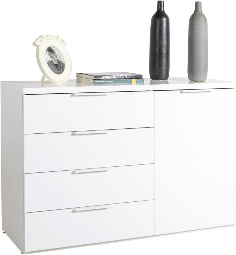 51dITqeAIeL._AC_SL1500_ 155/06 Cassettiera della Linea MUNDI con 4 Cassetti e 1 Anta, Cassettiera Bianca